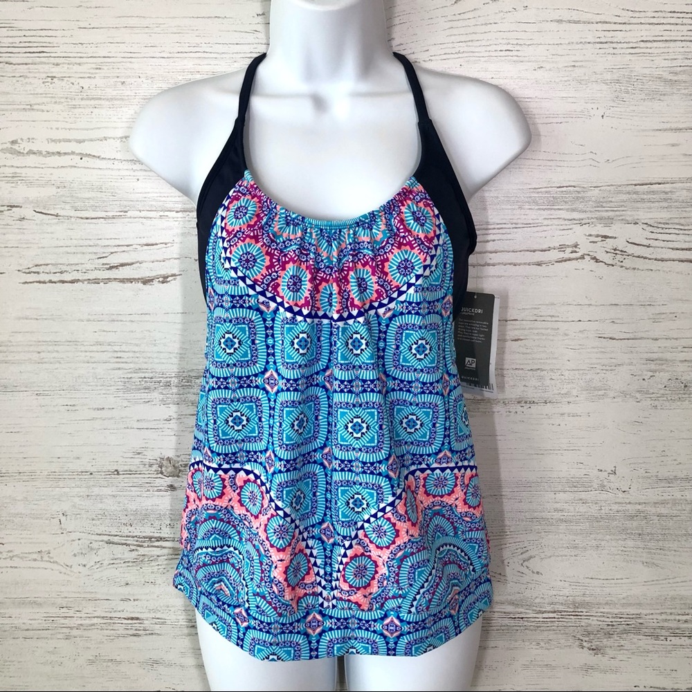NWT ATHLETA Fiji Blousy Tankini Top 32D/DD Navy